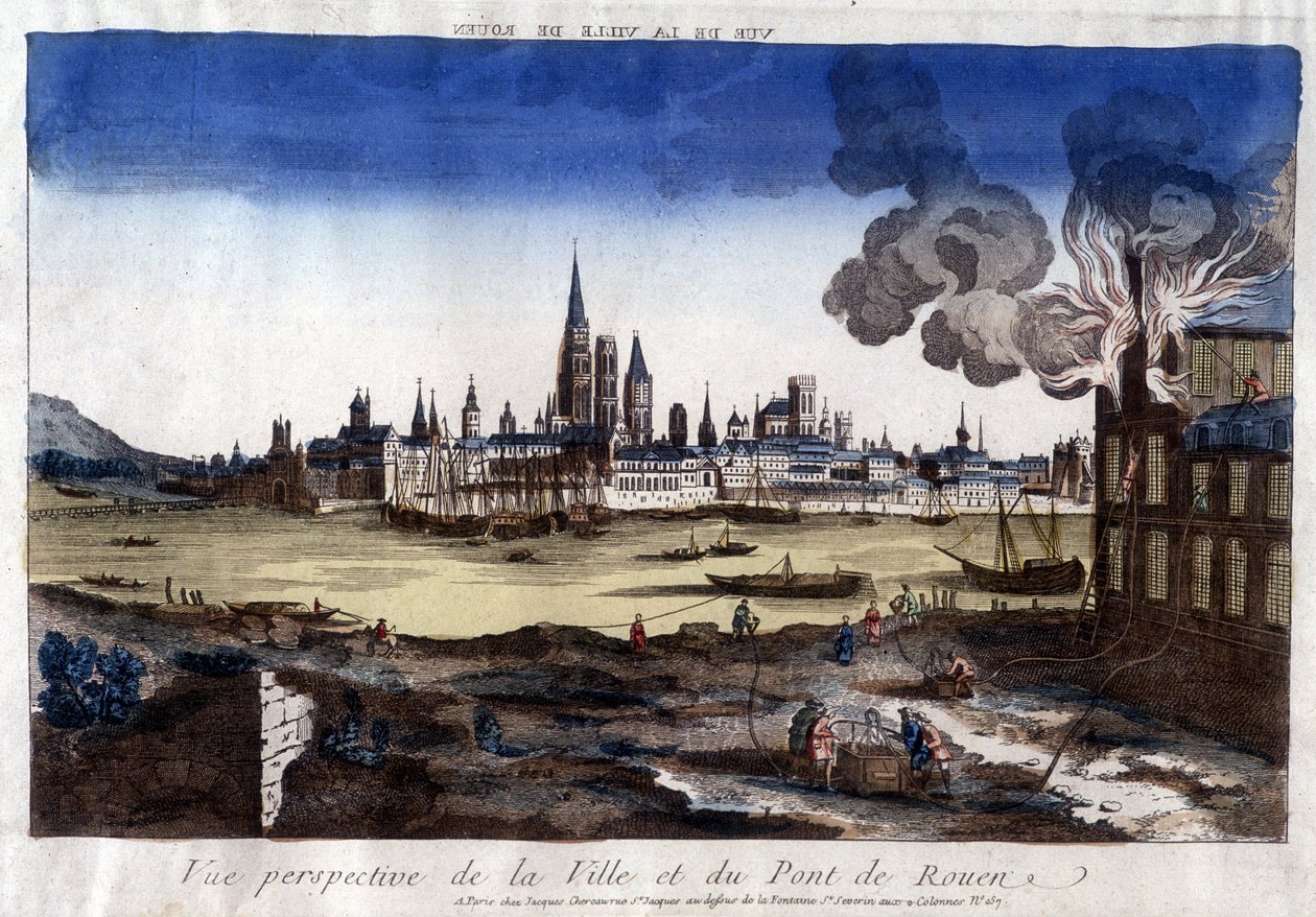 Widok na miasto Rouen, jego port i most na Sekwanie pod koniec XVIII wieku. autorstwa Unknown artist