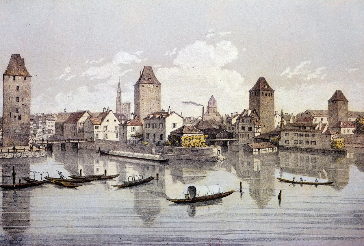 Widok na miasto Strasburg nad Renem. XIX-wieczna rycina Paryż, B.N. autorstwa Unknown artist