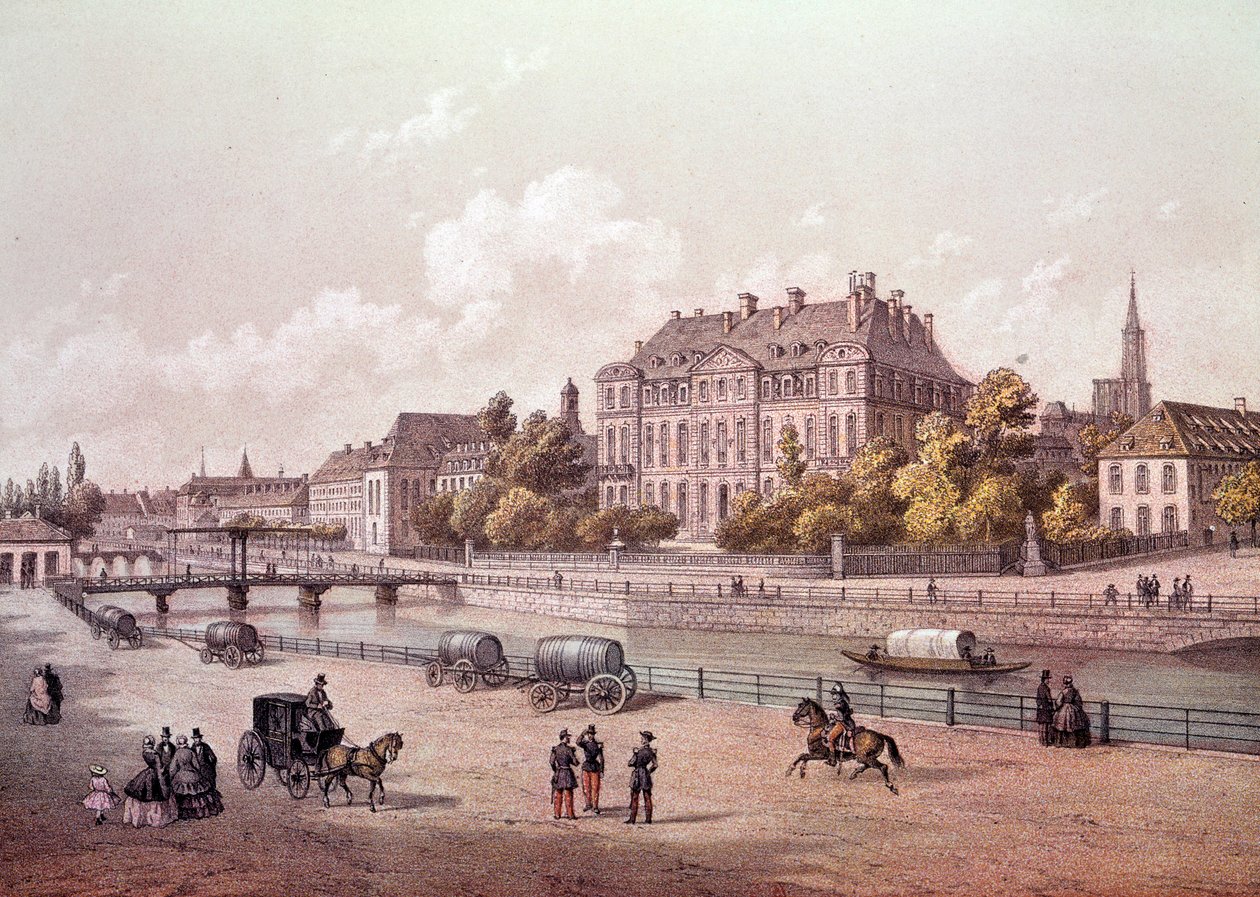 Widok na miasto Strasburg nad Renem. XIX-wieczna rycina Paryż, B.N. autorstwa Unknown artist