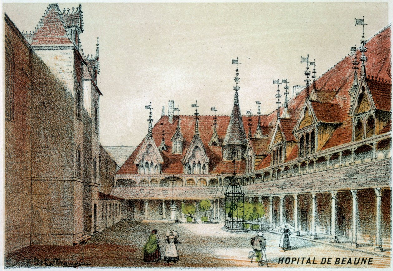 Widok na dziedziniec Hospices de Beaune autorstwa Unknown artist