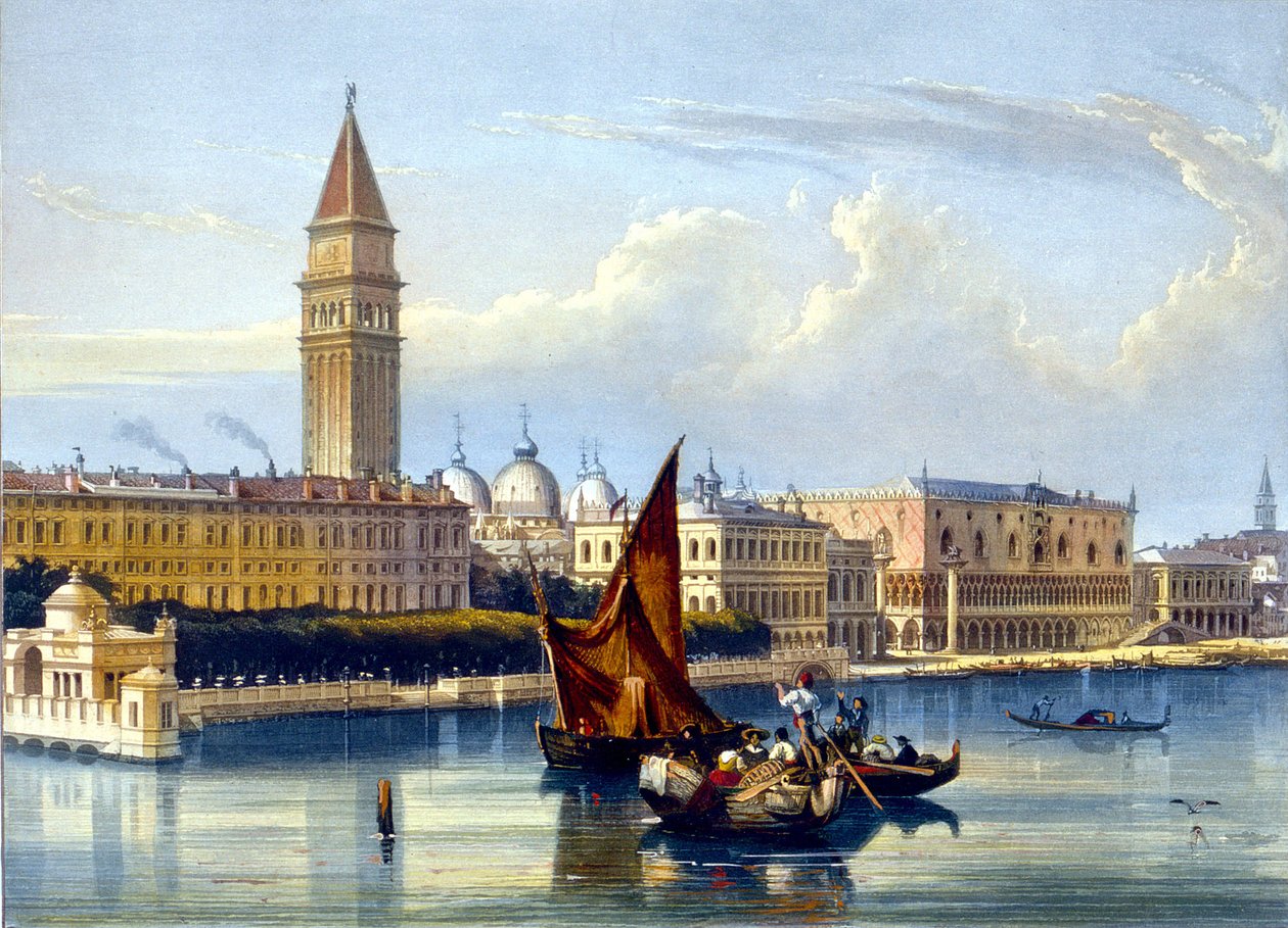 Widok na Wielki Kanał i Plac Św. Marka. Akwarela Wenecka z końca XVIII, początku XIX wieku autorstwa Unknown artist