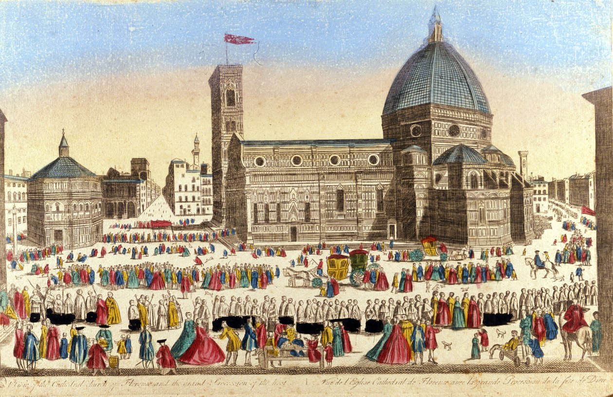 Widok na wielką katedrę we Florencji (Duomo Santa Maria del Fiore) zrealizowaną przez Filippo Brunelleschiego w dniu procesji Świętego Boga. ok. 1790 autorstwa Unknown artist