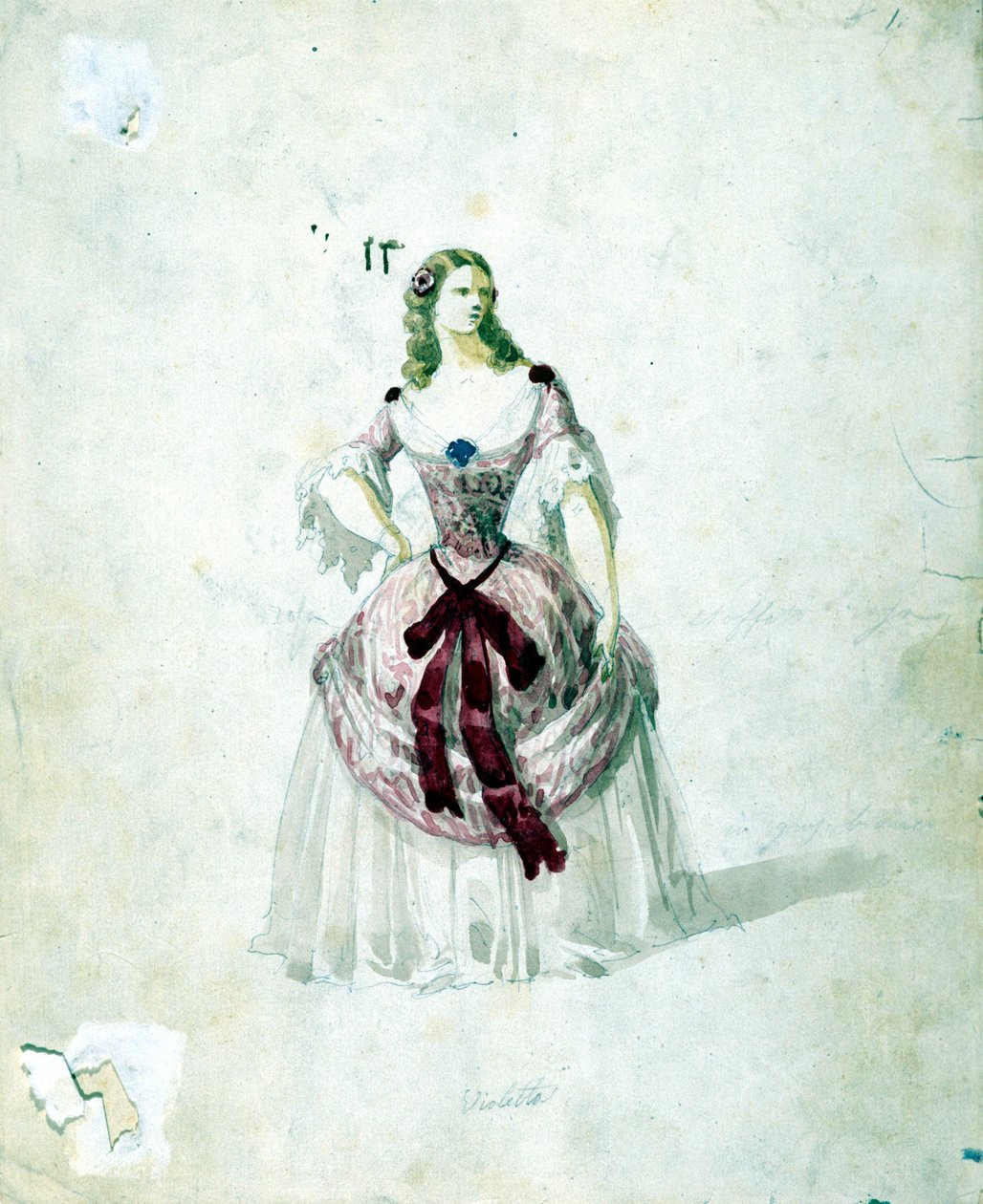 Kostium Violetty do opery „La Traviata” Giuseppe Verdiego do La Scali z 1855 roku. autorstwa Unknown artist