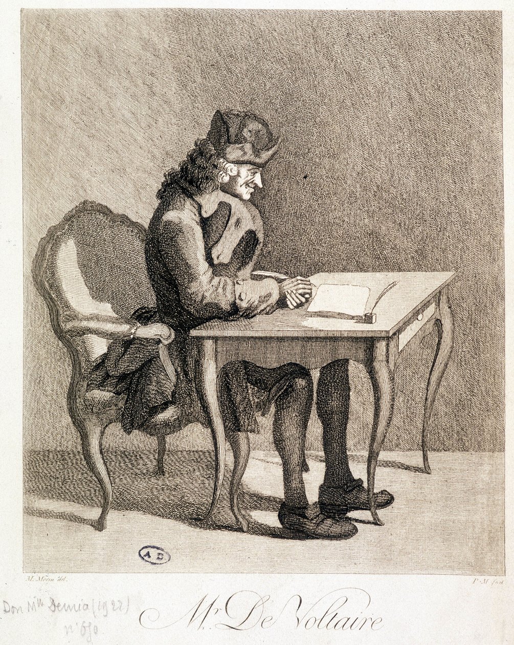 Voltaire przy swoim stole roboczym - grawer autorstwa Unknown artist