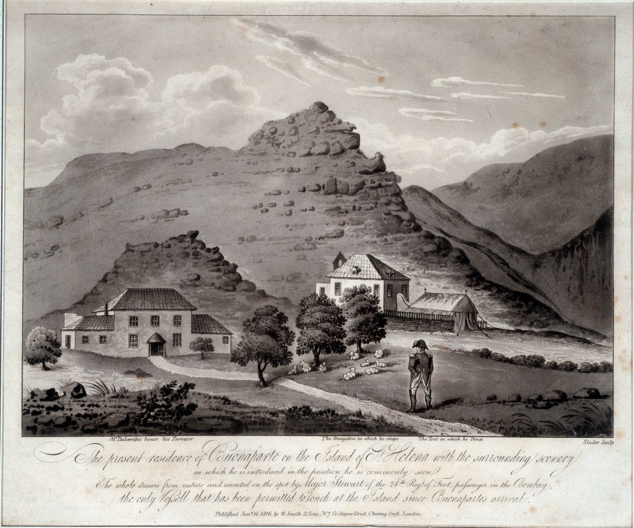 Widok na wyspę Sainte Helene (Ile Sainte-Helene) Rycina Malmaison z XIX wieku. Muzeum Zamkowe autorstwa Unknown artist