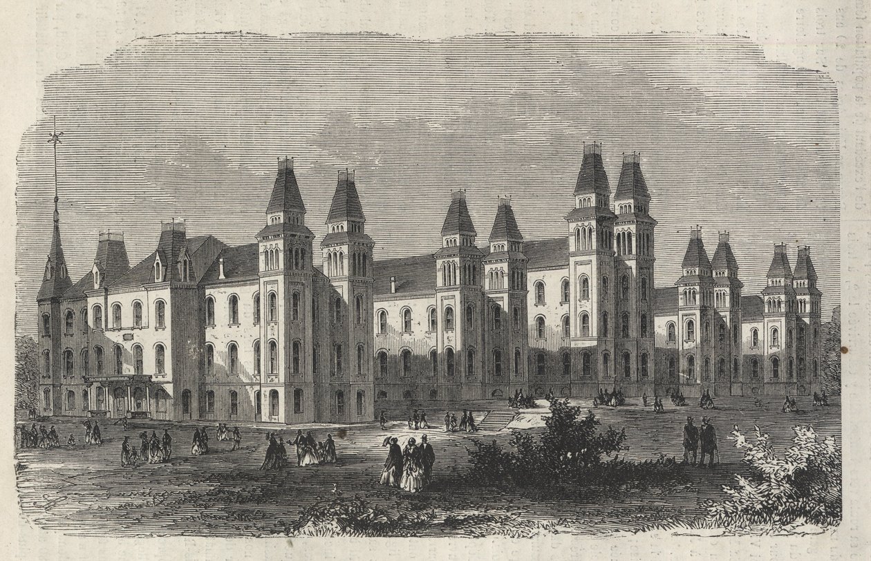 Szpital dla imigrantów Ward Island – Stan Nowy Jork – Ustanowienie Komisji Emigracyjnej – Grawerowanie w „The Illustrious Universe” z 1869 roku autorstwa Unknown artist