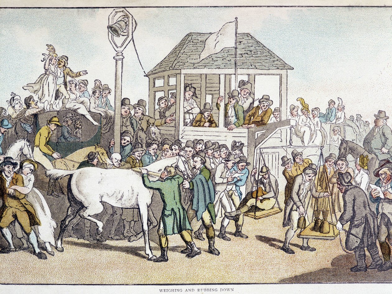Ważenie i mycie przed wyścigiem konnym (koniec XIX wieku). autorstwa Unknown artist