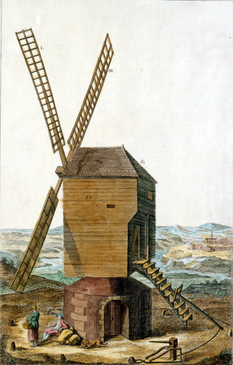 Wiatrak. Grawerowanie XVIII wieku. autorstwa Unknown artist