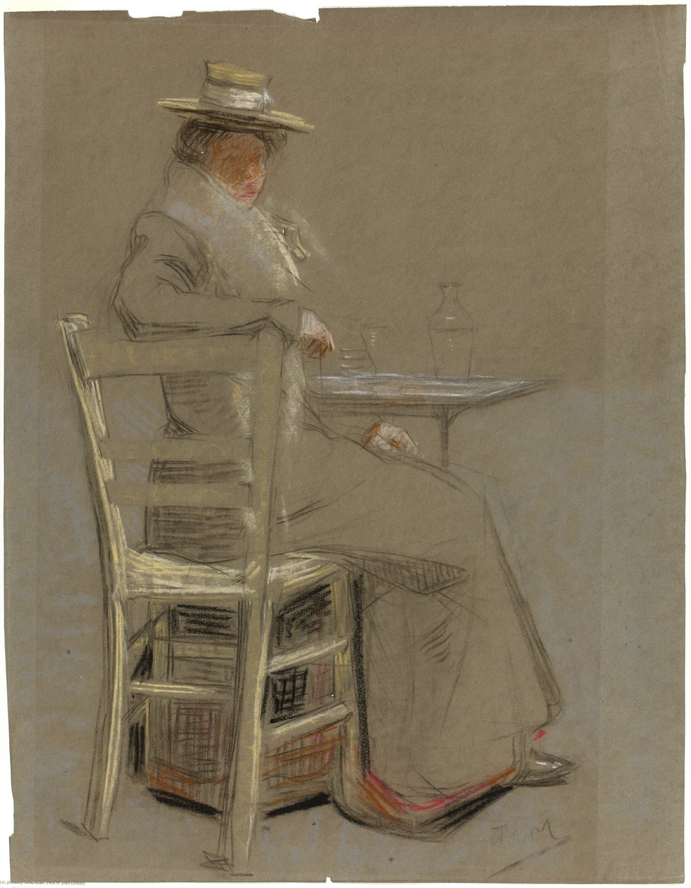 Kobieta siedząca przy stole autorstwa Unknown artist