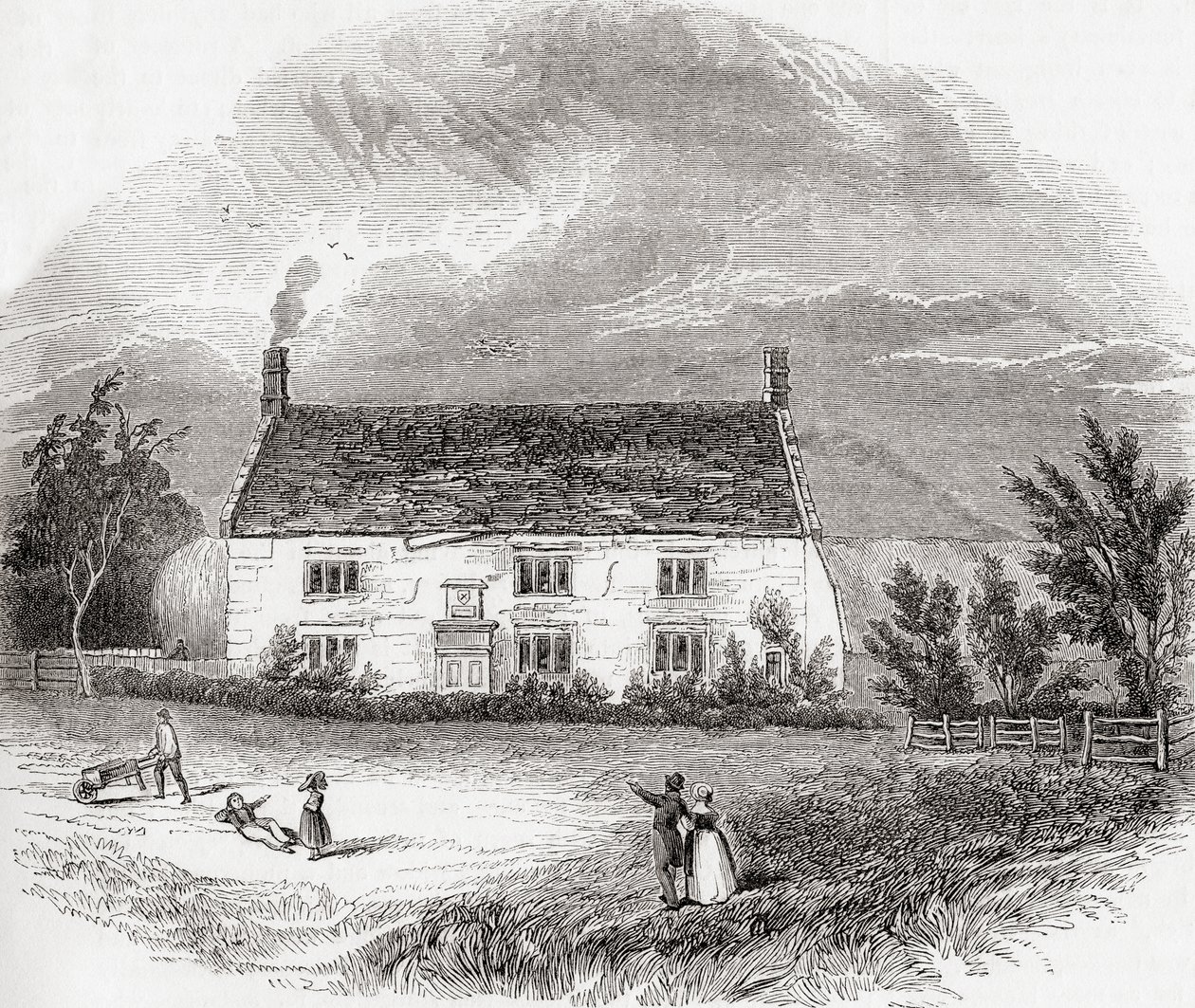 Woolsthorpe Manor, Woolsthorpe-by-Colsterworth, Lincolnshire, Anglia, z Old England: A Pictorial Museum, pub. 1847 autorstwa Unknown artist