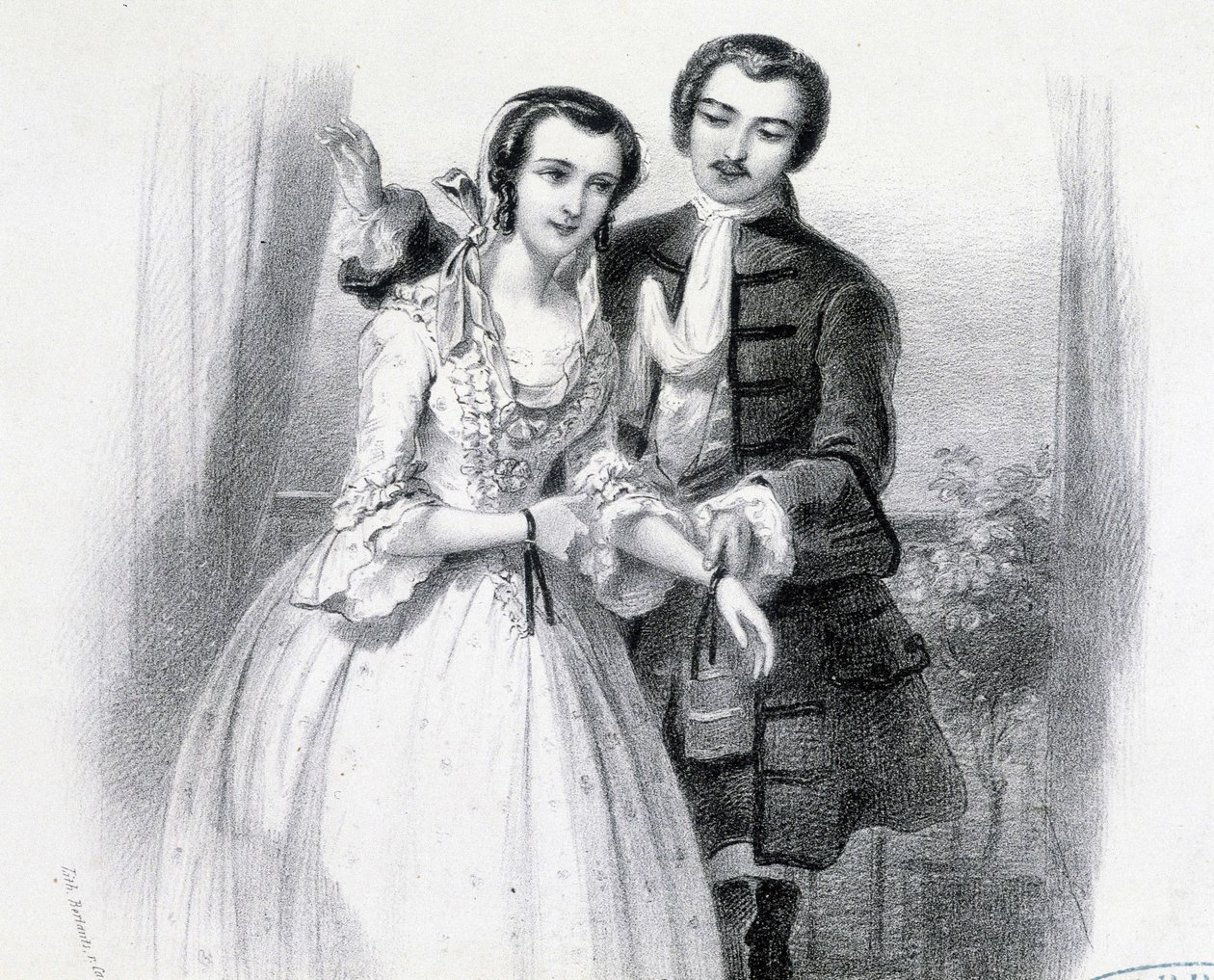 Młody mężczyzna zalecający się do młodej kobiety, deb. 19 wiek autorstwa Unknown artist