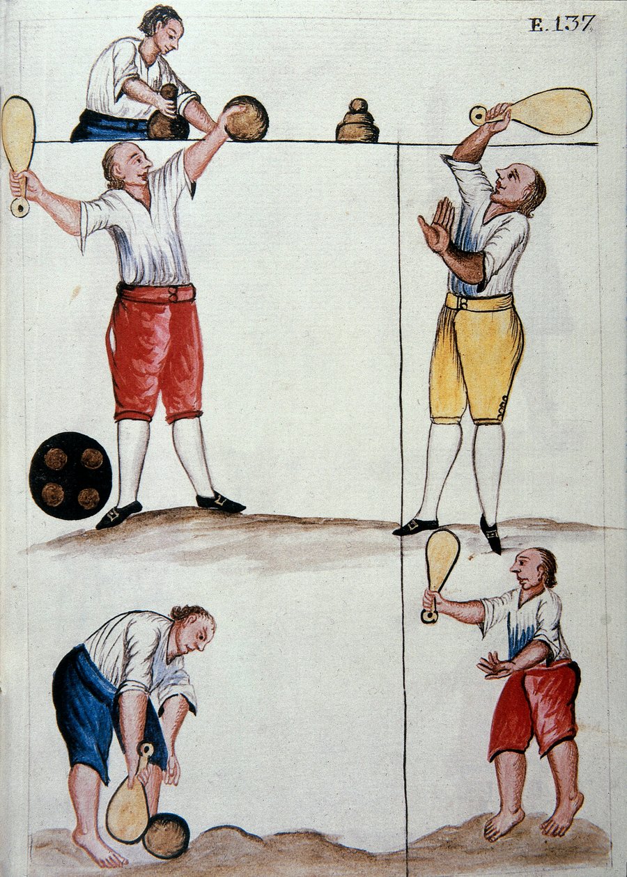 Młode metysy grające w piłkę, z książki „Trujillo del Peru” lub „Códice Martínez Compañón”, autorstwa Baltazara Martineza Compañón y Bujanda, biskupa Trujillo (1782-1785) autorstwa Unknown artist