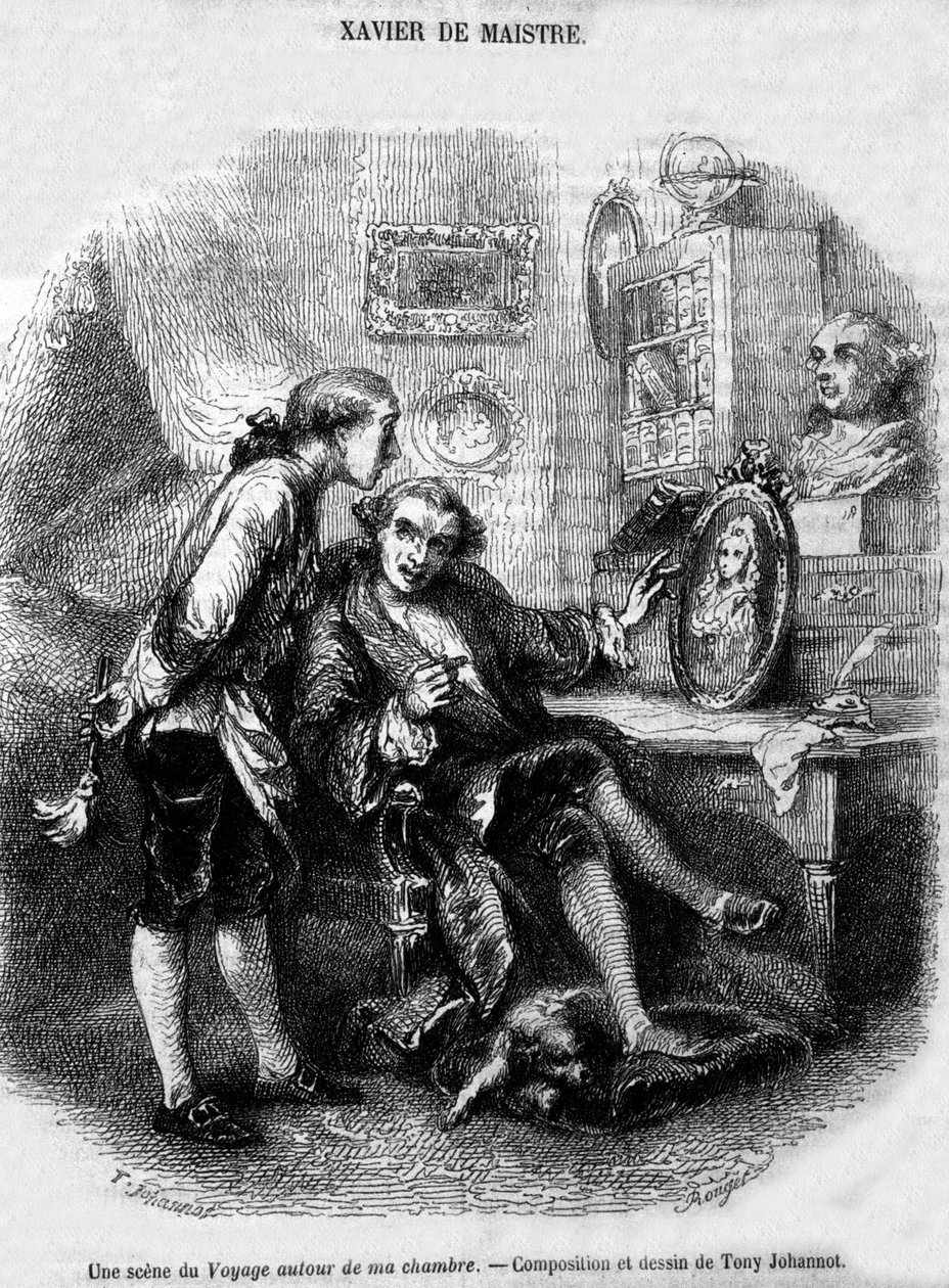 ilustracja „Podróż po moim pokoju” (1794) autorstwa Xaviera de Maistre. autorstwa Unknown artist