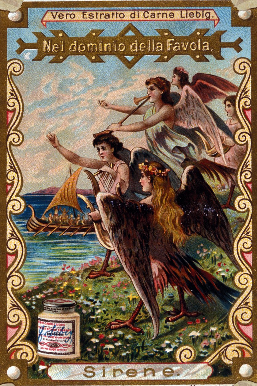 przedstawienie syren wabiących żeglarzy swoim śpiewem. autorstwa Unknown artist