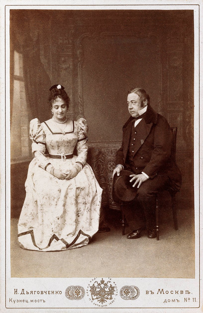 Aktorzy Maksheev y Nikulin w scenie utworu „Małżeństwo” Nikołaja Wasiliewicza Gogola (1809-1852), rosyjskiego pisarza. Teatr Mały w Moskwie autorstwa Unknown photographer