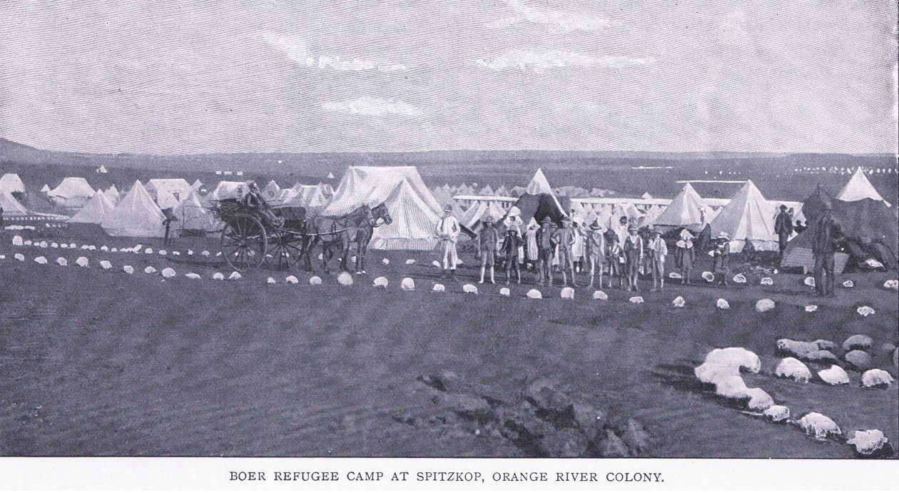 Obóz dla uchodźców burskich na Spitzkop, kolonia Orange River, z książki After Pretoria: The Guerilla War wydanej przez Harmsworth Bros Limited autorstwa Unknown photographer