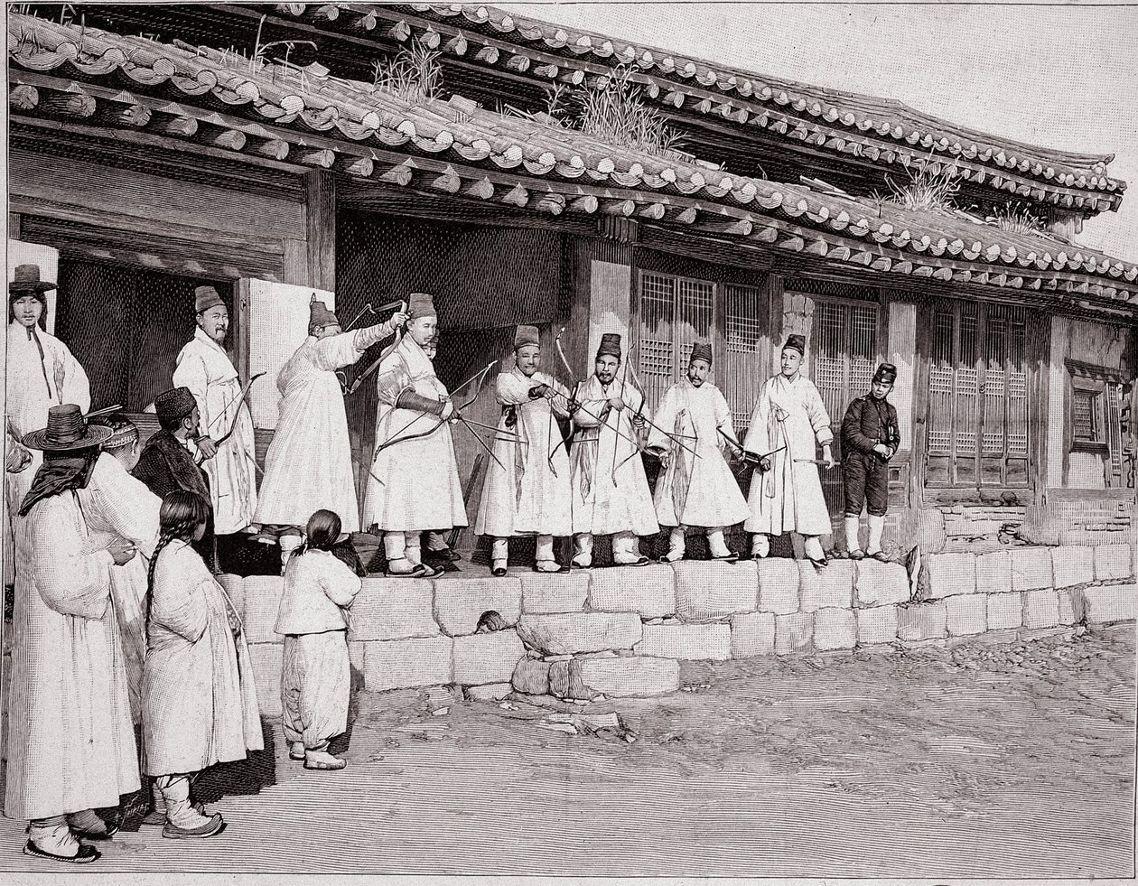 Łucznicy w starym pałacu w Seulu, Korea, koniec XIX wieku autorstwa Unknown photographer