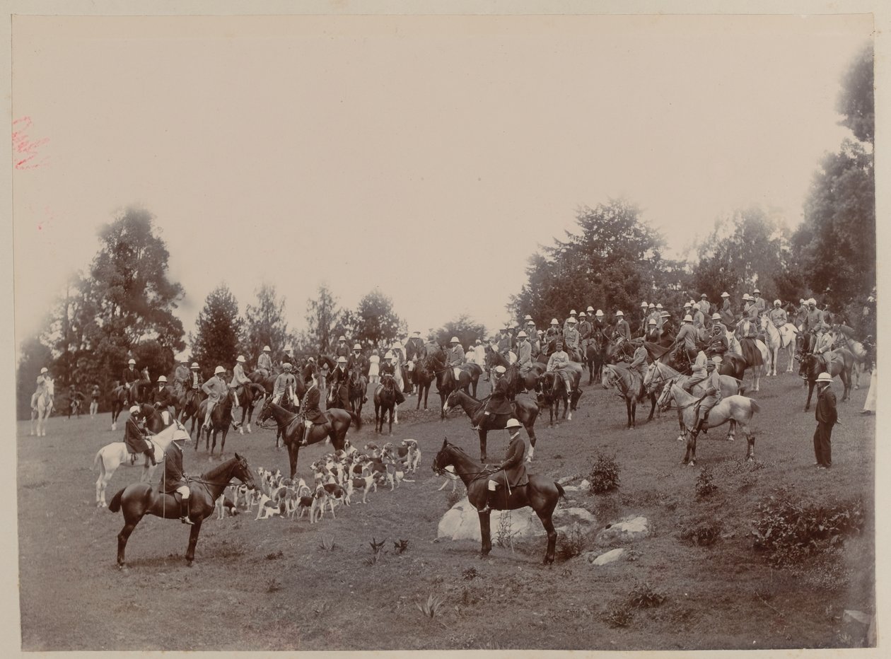 Brytyjscy i indyjscy jeźdźcy na spotkaniu Ootacamund Hunt autorstwa Unknown photographer