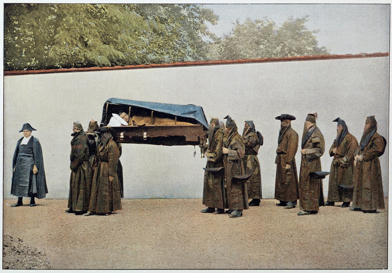 Bracia dżemu charytatywnego niosący chorego do szpitala, Włochy, koniec XIX wieku. autorstwa Unknown photographer