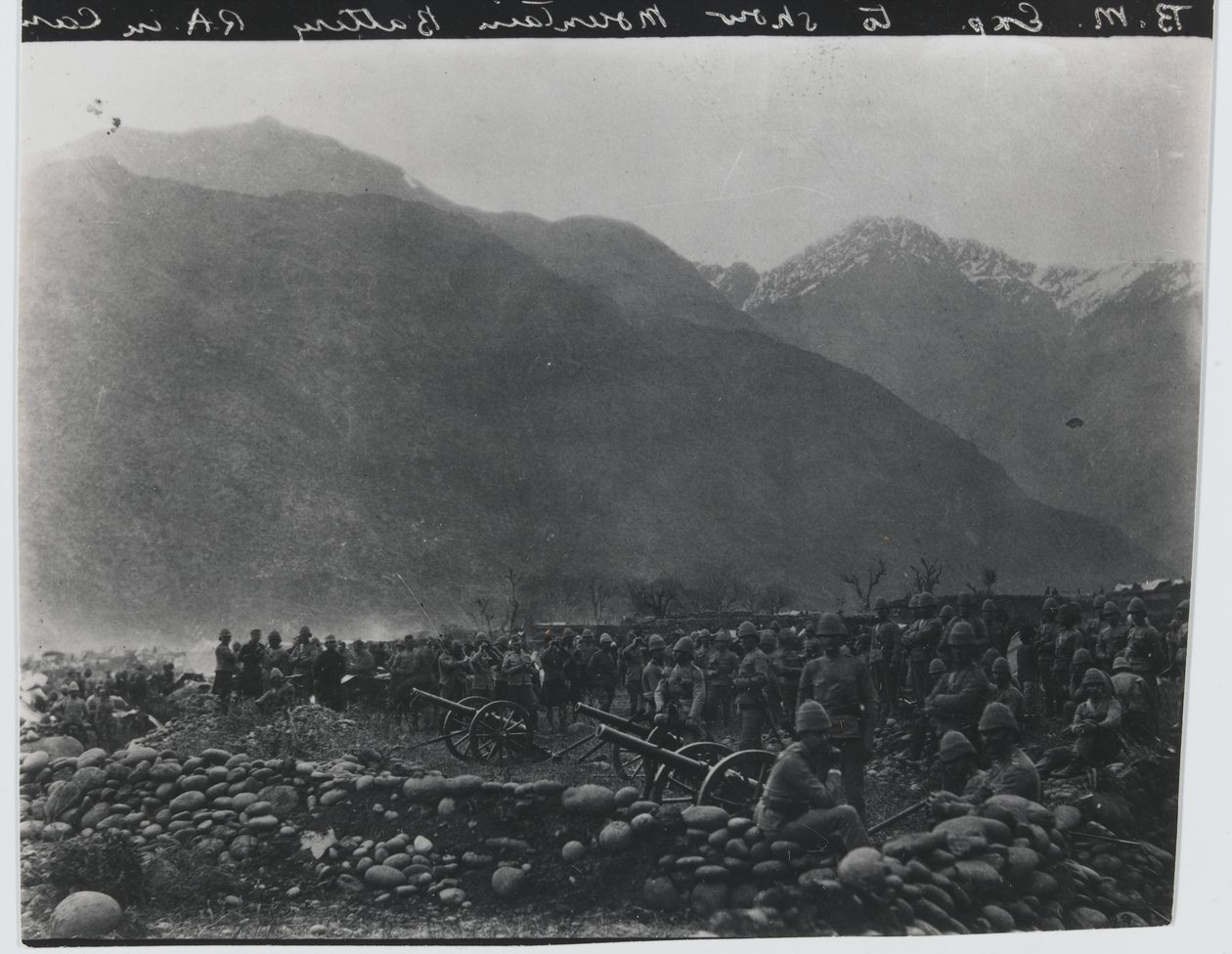 „Zaprzestanie strzelania”, nr 1 British Mountain Battery, Black Mountain Expedition, 1891 autorstwa Unknown photographer