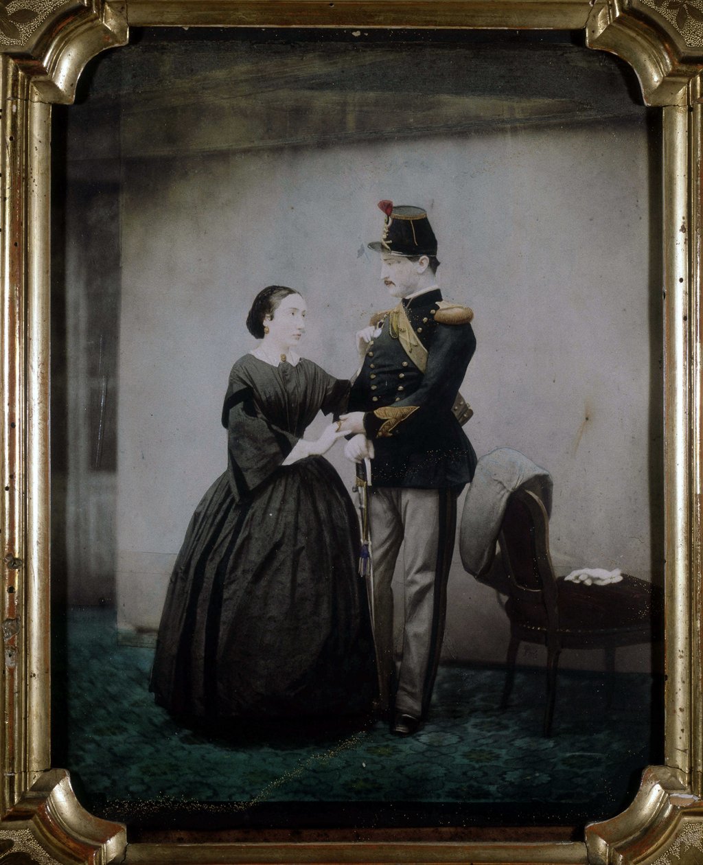 Kolorowe zdjęcie oficera i jego żony z 1850 roku. autorstwa Unknown photographer