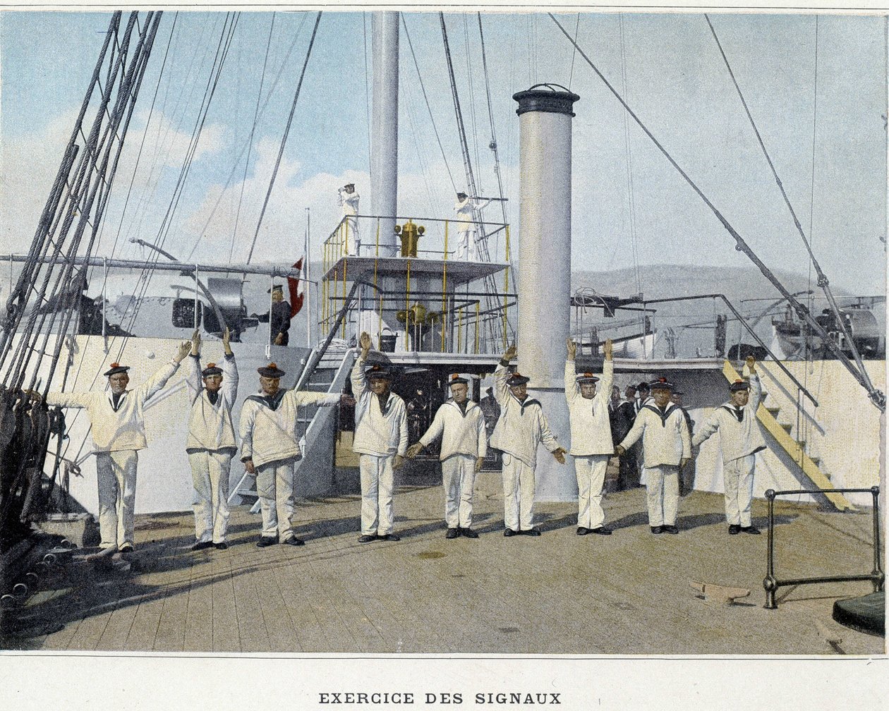 Ćwiczenie des Signals – w „Albumie wojskowym – Navy: Life on board” autorstwa Unknown photographer