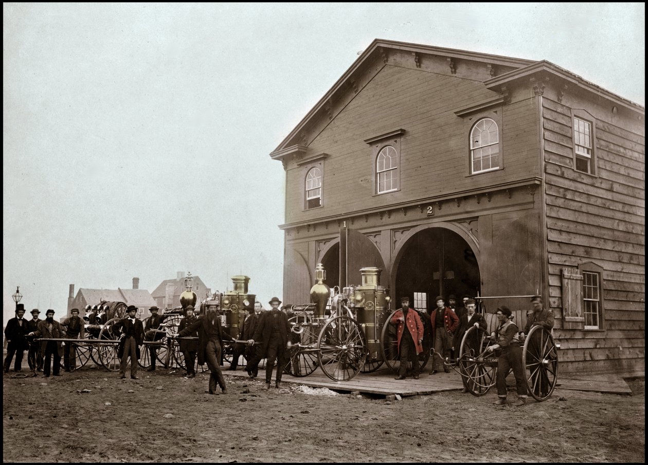 Straż pożarna pozuje przed koszarami, Aleksandria. Wirginia, Stany Zjednoczone. 1863. Fotografia autorstwa Unknown photographer