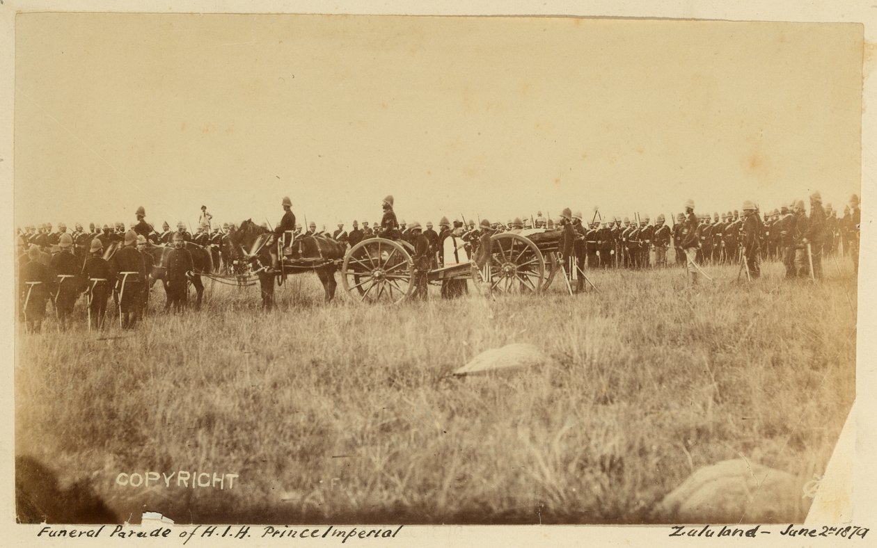 „Parada pogrzebowa HIH Prince Imperial, Zululand”, 2 czerwca 1879 (zdjęcie czarno-białe) autorstwa Unknown photographer