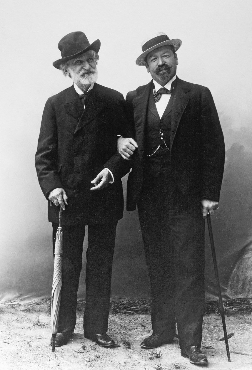 Giuseppe Verdi, włoski kompozytor (1813-1901) i tenor Francesco Tamagno (1850-1905) w Montecatini pod koniec XIX wieku. autorstwa Unknown photographer