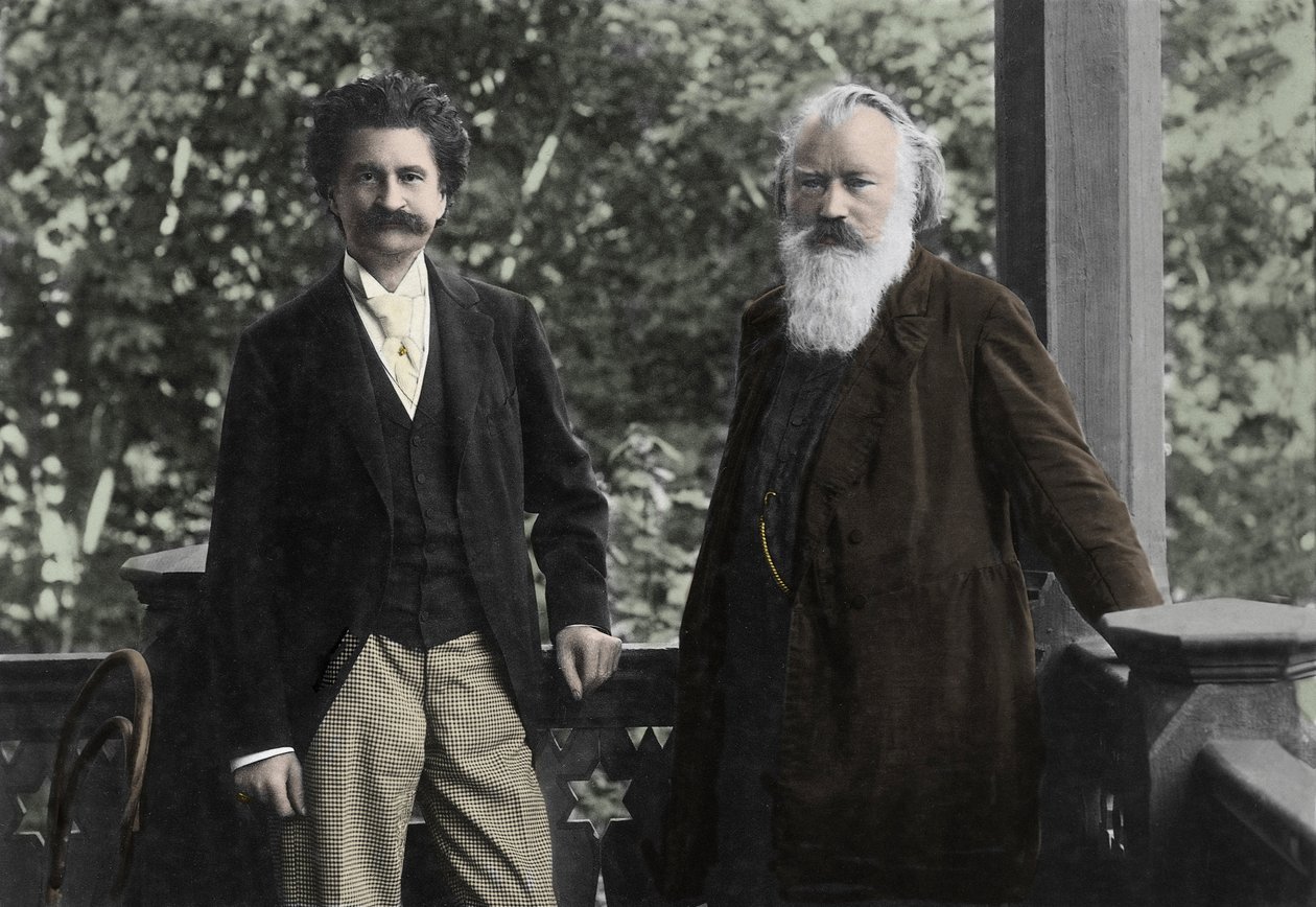 Johannes Brahms (1833-1897) z Johannem Straussem (1825-1899) autorstwa Unknown photographer