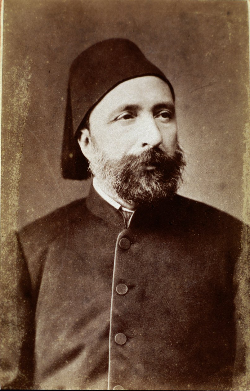 Imperium Osmańskie: „”Portret Ahmeta Mithata Paszy (lub Ahmeda Midhata paszy) (1822–1883) męża stanu tureckiego reformatora”” Zdjęcie Ankara, Tureckie Towarzystwo Historyczne. Indyk autorstwa Unknown photographer