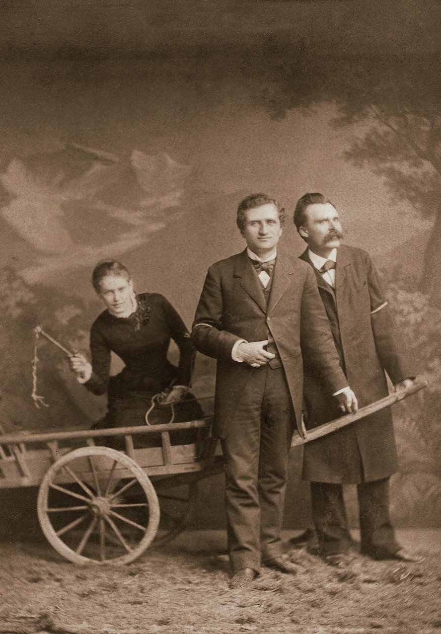 Paul Ree (1849-1901) Angielski filozof - Lou Andreas-Salome (1861-1937) (Andreas Salome) Rosyjski psychoanalityk - Friedrich Nietzsche (1844-1900) Niemiecki filozof - Maj 1882 (Lucerna, Atelier Jules Bonnet) autorstwa Unknown photographer