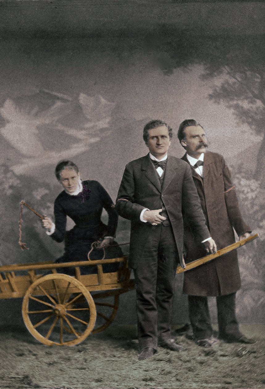 Paul Ree (1849-1901) Angielski filozof - Lou Andreas-Salome (1861-1937) (Andreas Salome) Rosyjski psychoanalityk - Friedrich Nietzsche (1844-1900) Niemiecki filozof - Maj 1882 (Lucerna, Atelier Jules Bonnet) kolorystyka numeryczna - autorstwa Unknown photographer