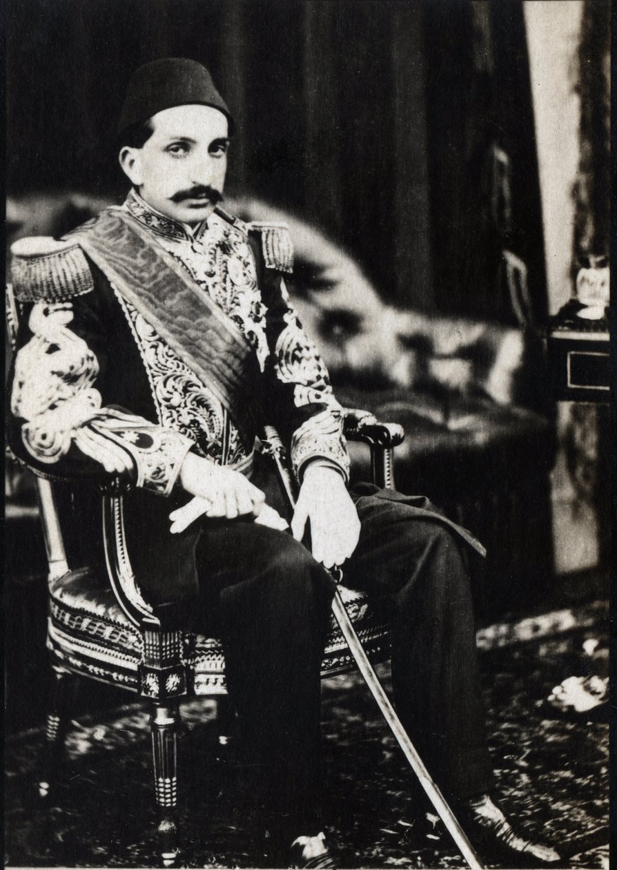 Portret Abdulhamida II (1842-1918), sułtana Imperium Osmańskiego (zdjęcie czarno-białe) autorstwa Unknown photographer
