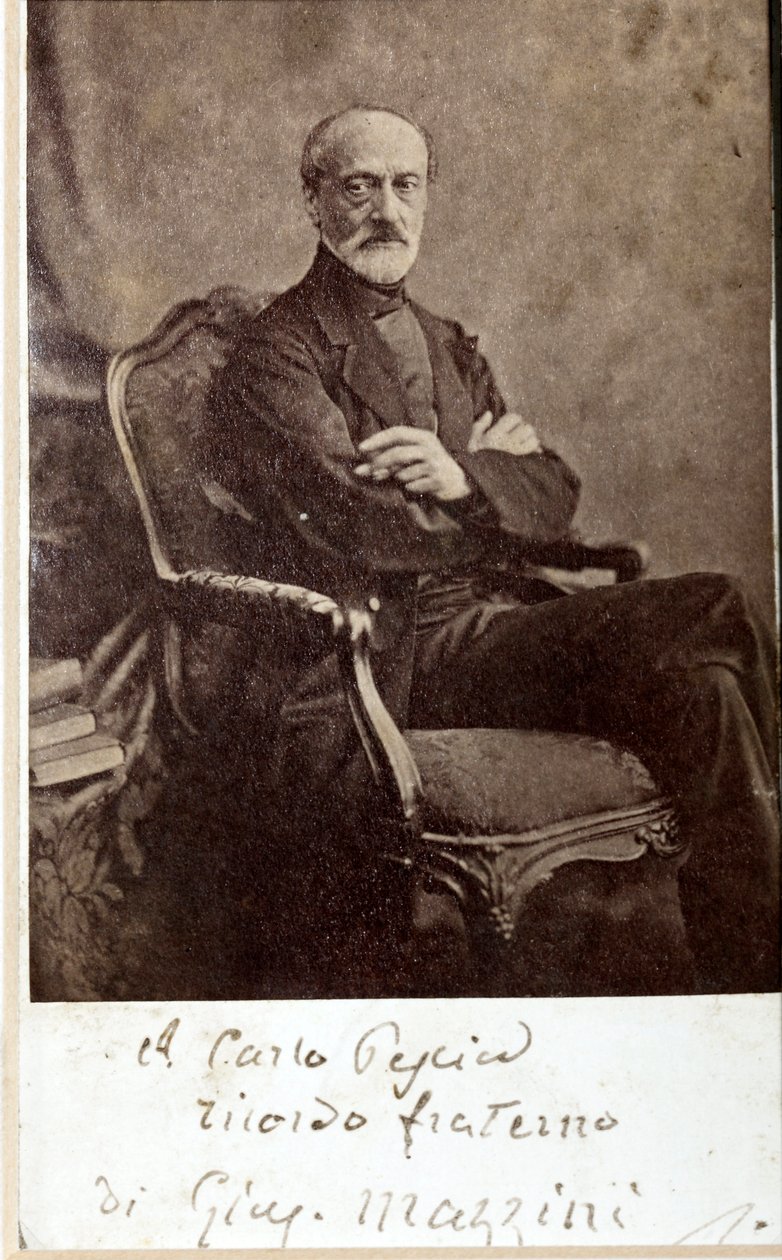 Portret Giuseppe Mazziniego, z autografem (zdjęcie czarno-białe) autorstwa Unknown photographer