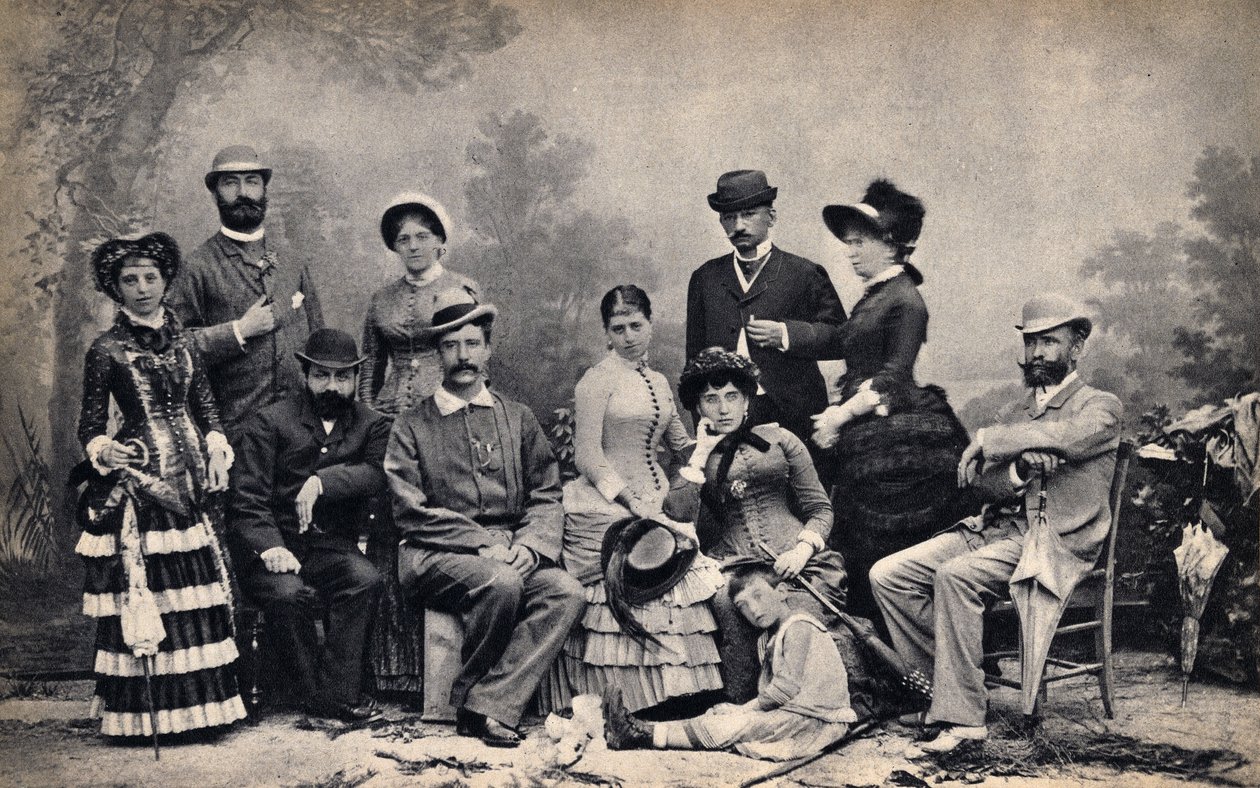Portret rodziny z fotografem na tle wiejskiej scenerii. Fotografia, koniec XIX wieku, Paryż. Dz. Selva. autorstwa Unknown photographer