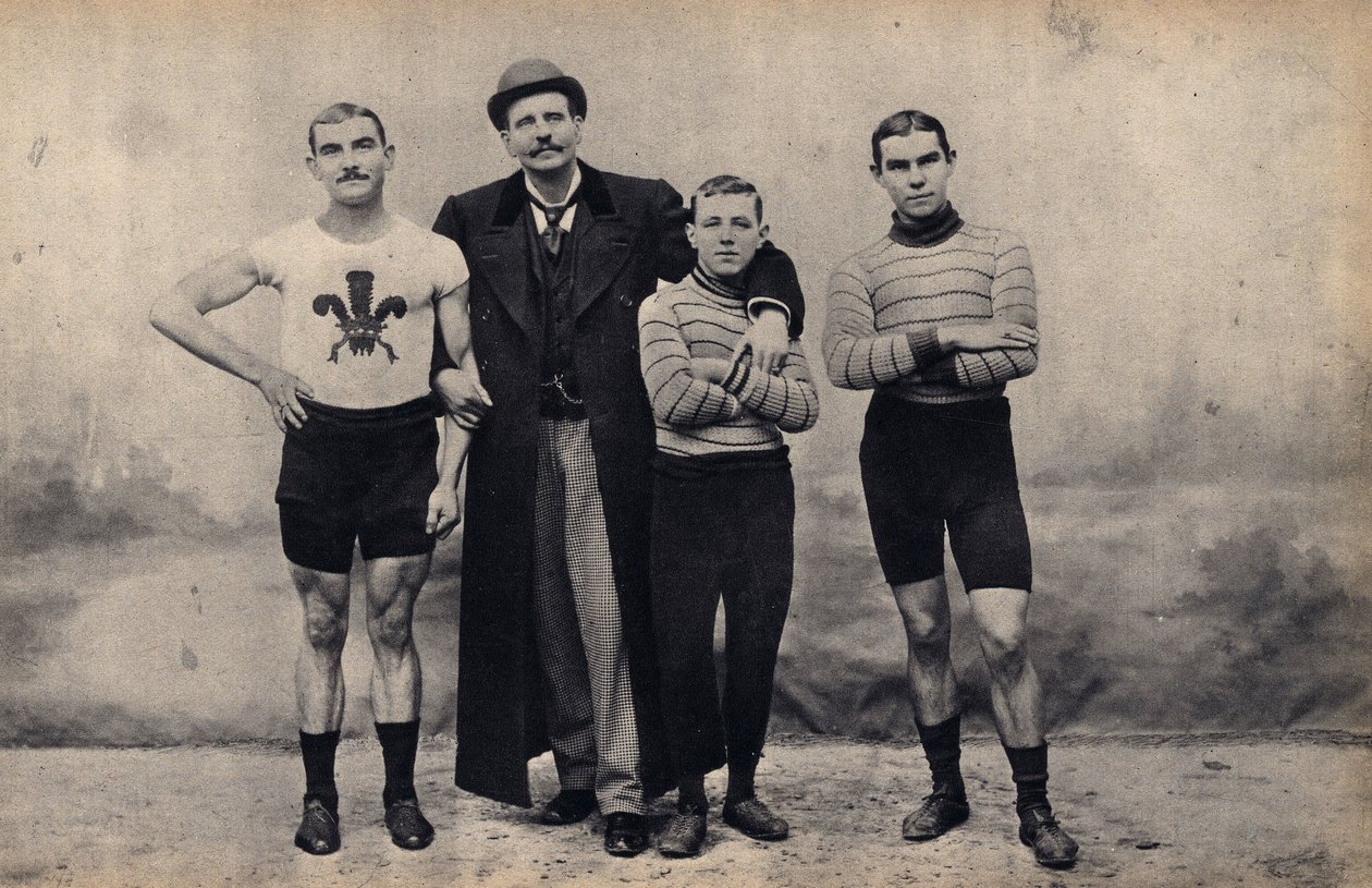 Portret ekipy cyklu Gladiator. Fotografia, koniec XIX wieku, Paryż. Dz. Selva. autorstwa Unknown photographer