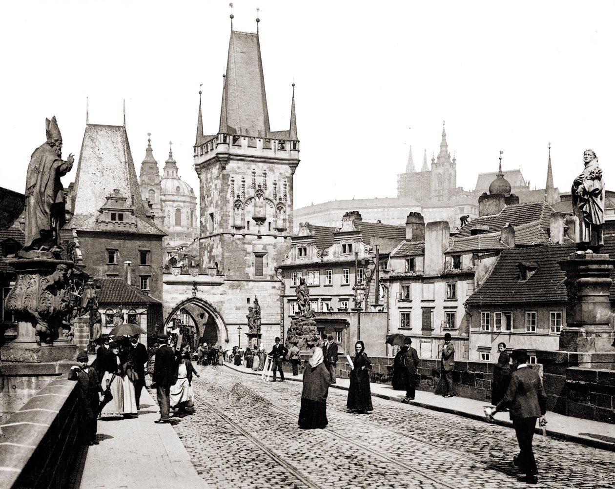 Praga. Most Karola i wieża starego miasta. około 1890 roku. autorstwa Unknown photographer