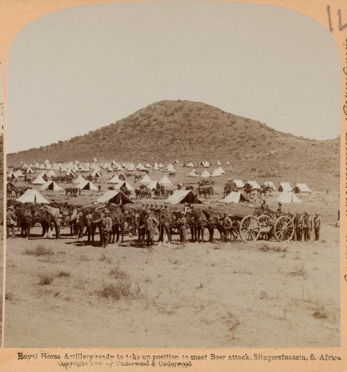 Królewska artyleria konna, Slingersfontein, wojna burska, c.1899 (zdjęcie, stereoskopowe) autorstwa Unknown photographer