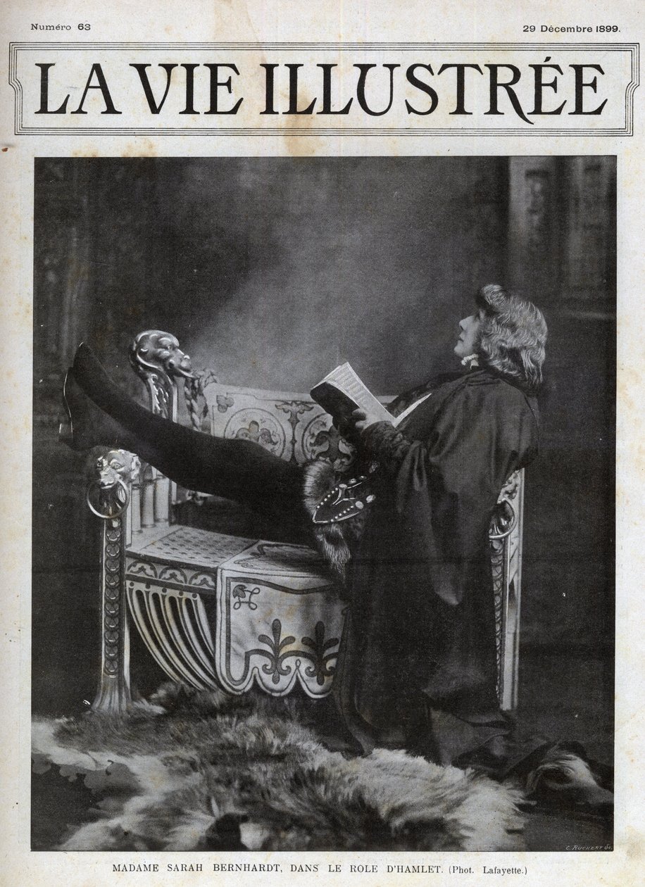Sarah Bernhardt (1844-1923) w roli Hamleta Szekspira - okładka Illustered Life of 1899 autorstwa Unknown photographer