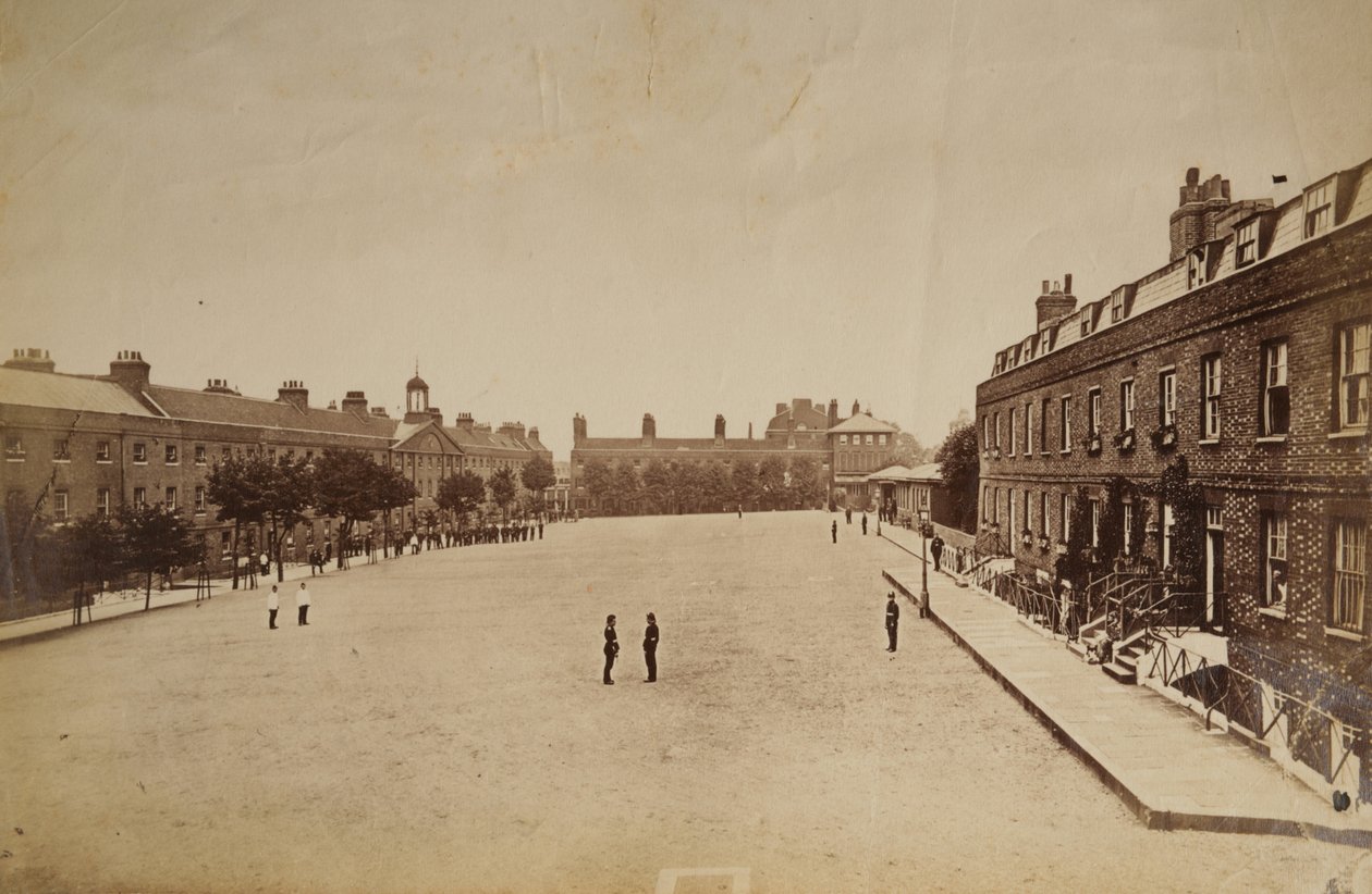 Royal Marine Barracks w Chatham, Kent, Wielka Brytania, koniec XIX wieku (zdjęcie czarno-białe) autorstwa Unknown photographer