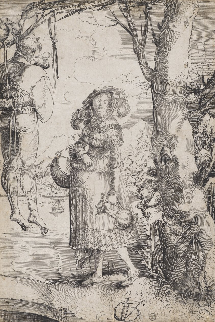 Kobieta w pobliżu powieszonego mężczyzny autorstwa Urs (1485-1528) Graf