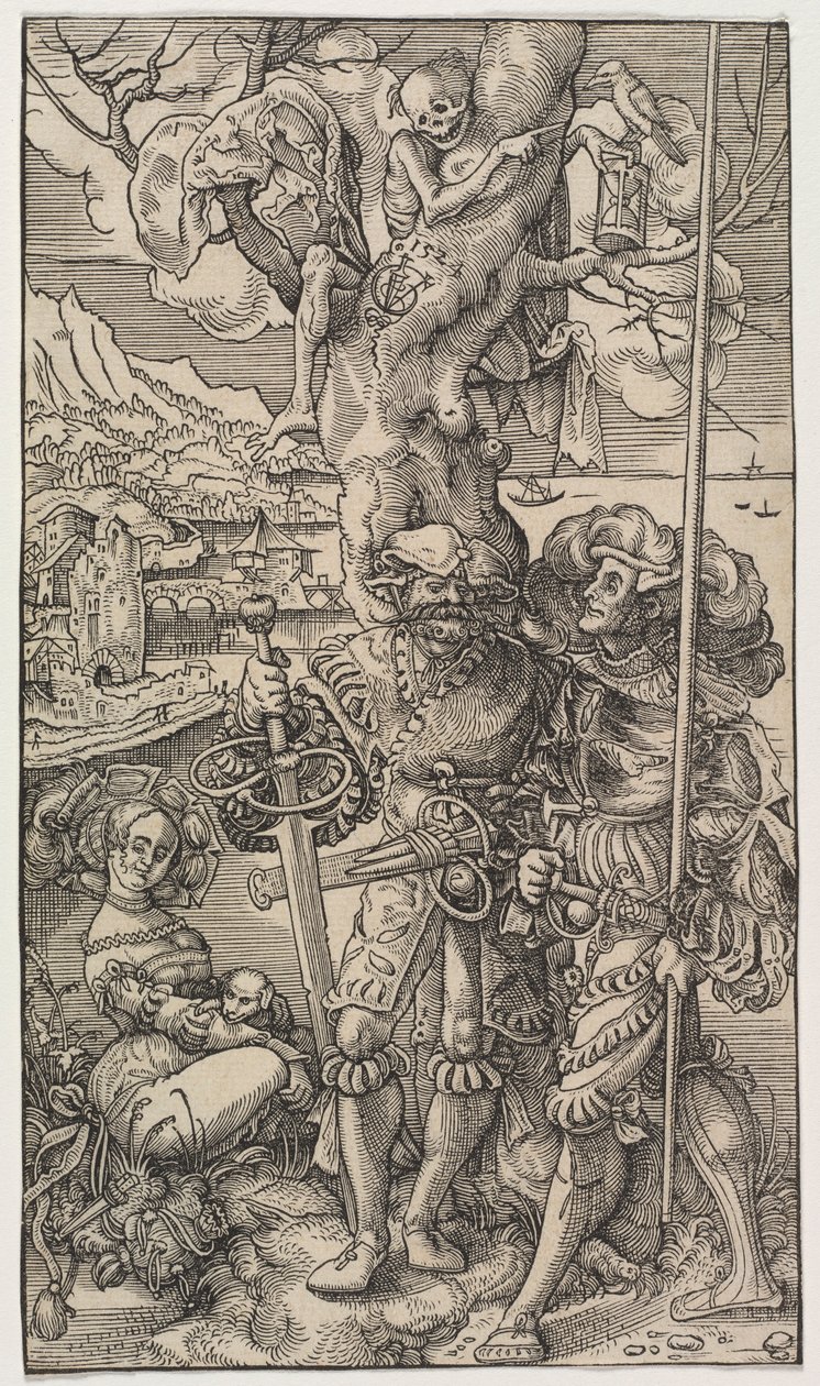 Najemnicy i kobieta ze śmiercią na drzewie, 1524. autorstwa Urs I Graf