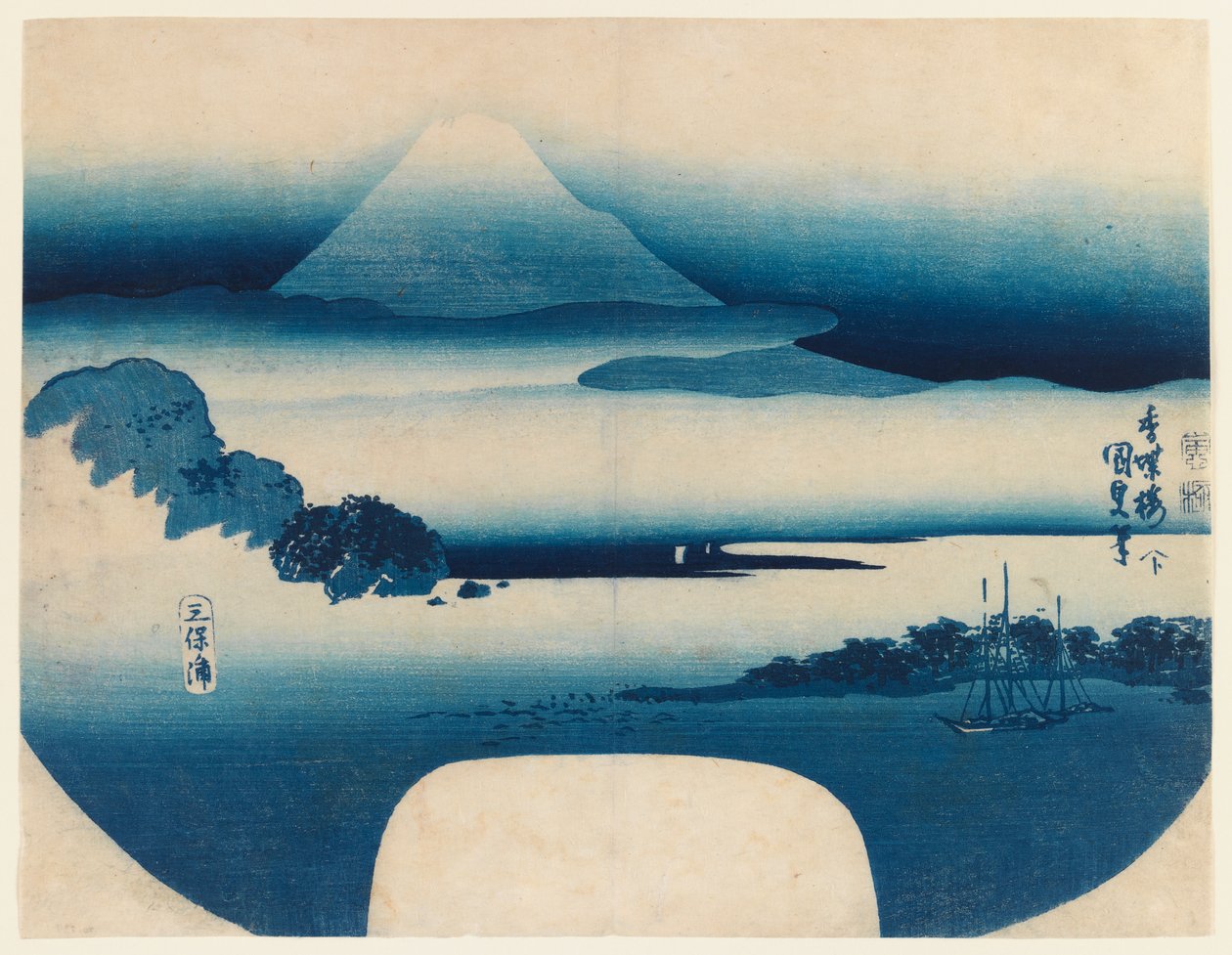 Widok Fuji z Miho Bay, maj 1830 (kolorowy drzeworyt) autorstwa Utagawa 1786 1864 Kunisada