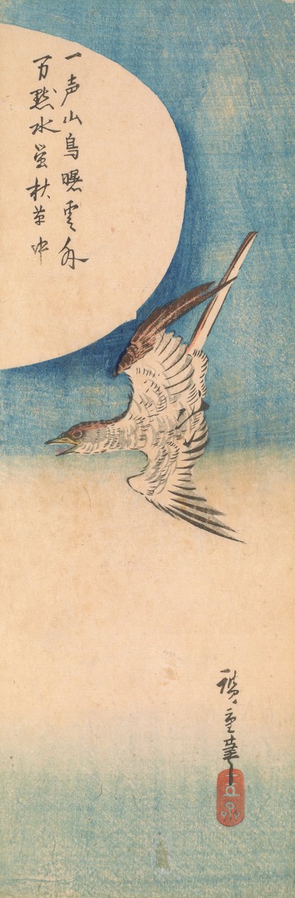 Kukułka latająca przy pełni księżyca autorstwa Utagawa Hiroshige