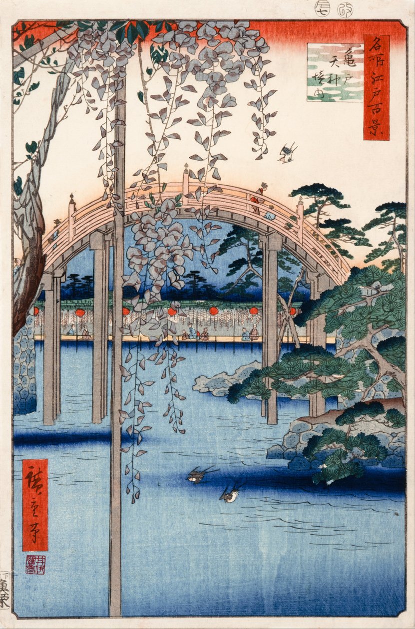 Nr 57, Tereny świątyni Kameido Tenjin (ze stu słynnych widoków Edo) autorstwa Utagawa Hiroshige