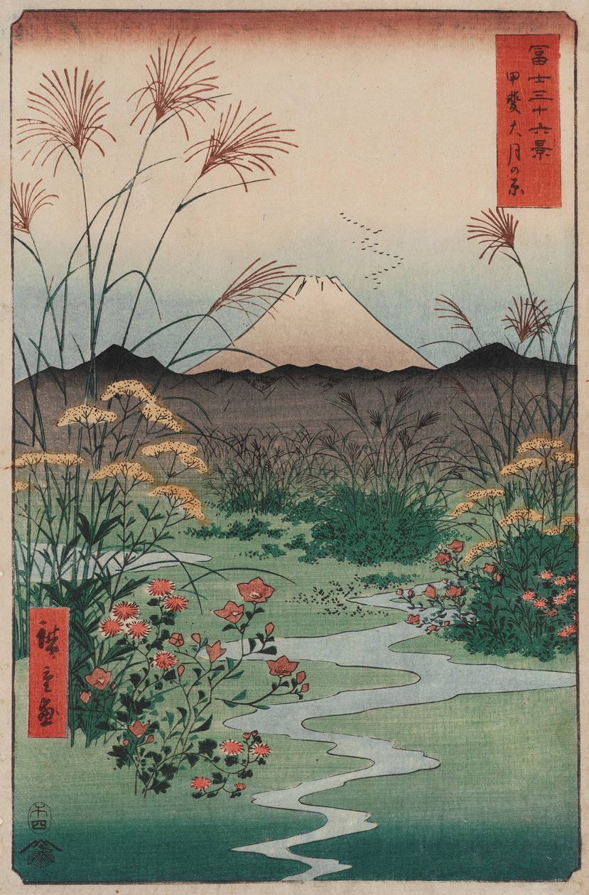 tsuki Równina w prowincji Kai (Kai tsuki no hara), z cyklu Trzydzieści sześć widoków góry Fudżi (F... autorstwa Utagawa Hiroshige