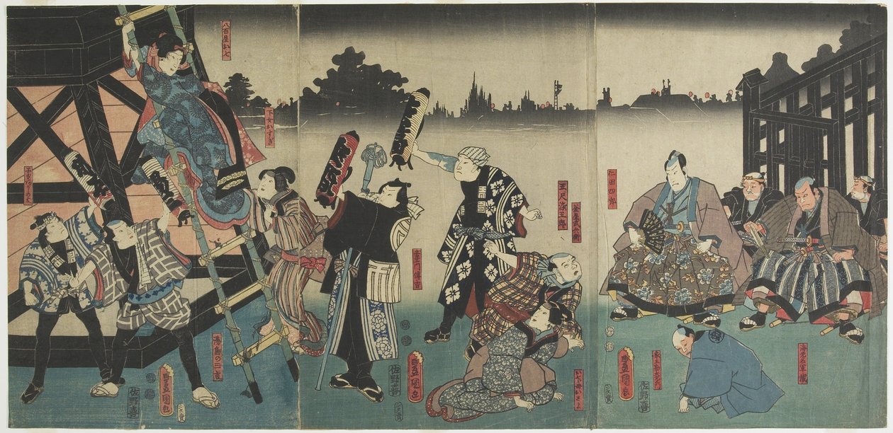 (Scena sztuki Kabuki na podstawie opowieści Yaoyi Oshichi), 1847-1852 autorstwa Utagawa Kunisada