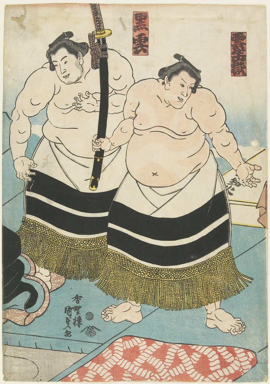 Te Wresters Unjo_only And Kurokumo, 1843-1847 autorstwa Utagawa Kunisada