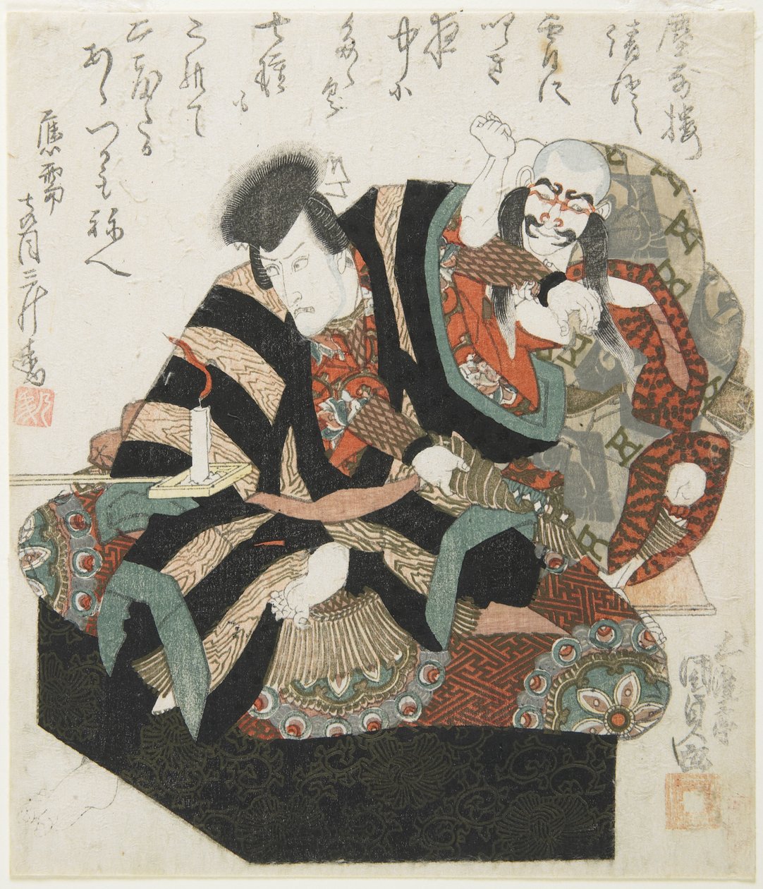 Dwóch aktorów ze sztuki Kabuki, połowa XIX wieku autorstwa Utagawa Kunisada